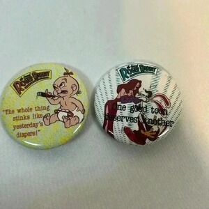 2 Vintage Roger Rabbit Baby Herman & Jessica Round Metal Pins/Buttons